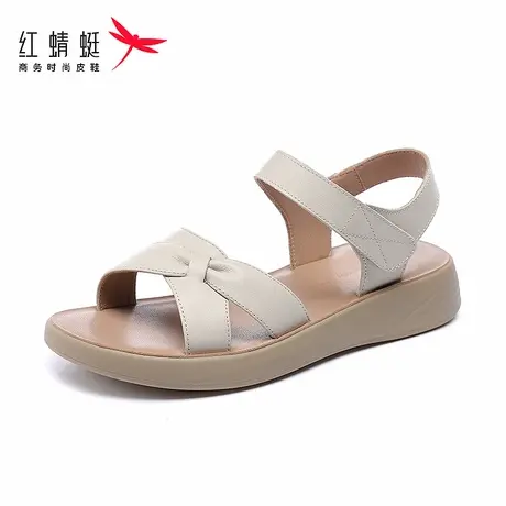 红蜻蜓女妈妈凉鞋2025夏季款真皮软底舒适不累脚防滑外穿中老年鞋商品大图