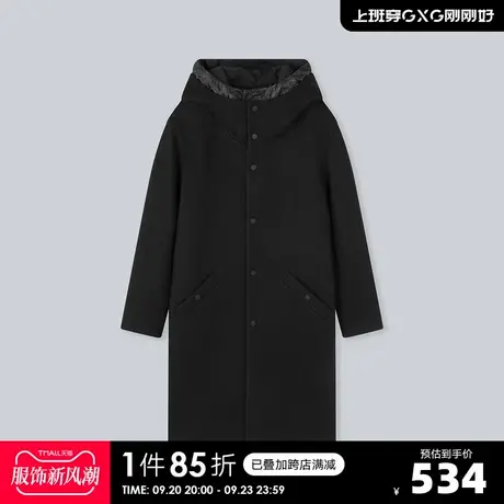 YATLAS亚锐男装2020年冬季商场同款黑色连帽长款大衣男潮商品大图