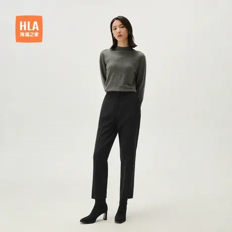 HLA/海澜之家松紧腰西裤24春夏新款舒适利落职业黑色九分裤子女装商品大图