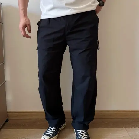 DAEVU春夏大码男装军绿薄料宽松直筒弹力加肥加大男士工装休闲裤商品大图