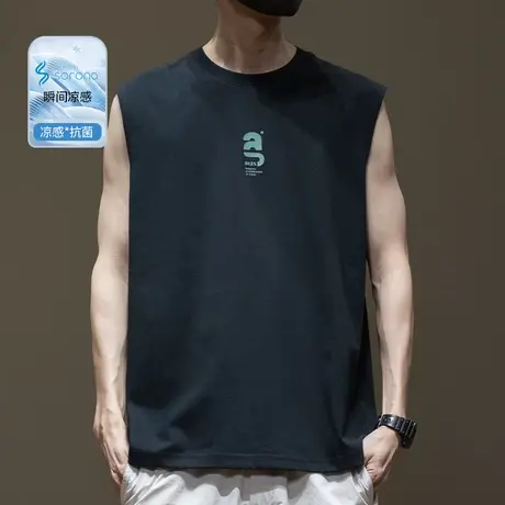索罗娜冰丝凉感印花无袖背心男2025夏季新款宽松大码潮牌运动体恤商品大图