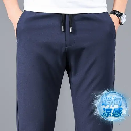 2025夏季薄款冰丝弹力松紧裤宽松直筒男士休闲裤纯色抗皱运动裤子商品大图