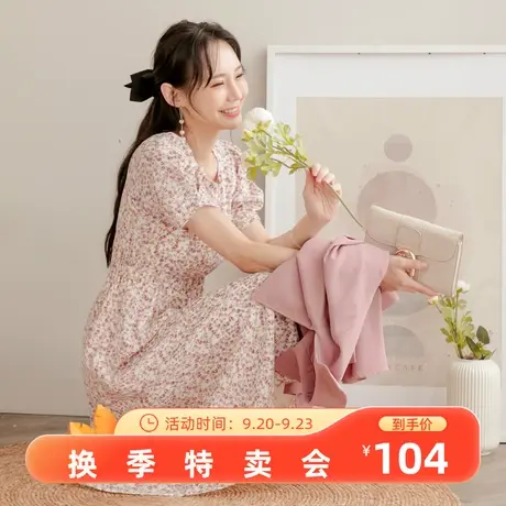 桔熊夏季韩版浪漫复古碎花收腰泡泡袖连衣裙子女神大码DA9210图片