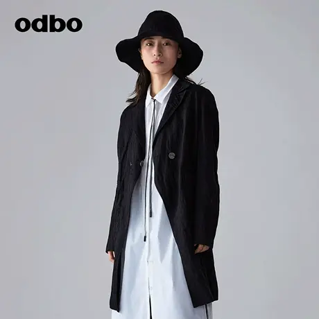 odbo/欧迪比欧原创设计时尚西装领黑色外套女新款百搭上衣图片