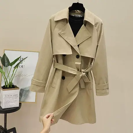 赫本风风衣女中长款小个子2023春秋季流行新款韩版宽松大衣女外套商品大图