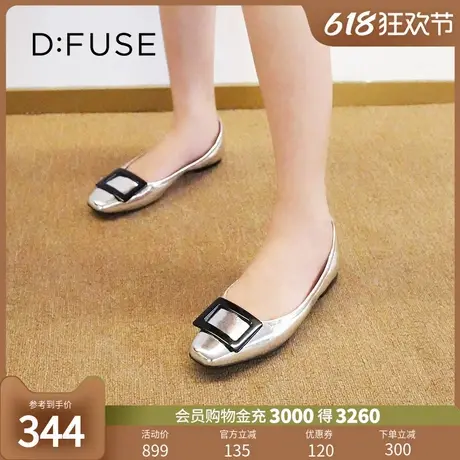 Dfuse2024春夏款银色芭蕾鞋通勤方头柔软蛋卷鞋平底单鞋女图片