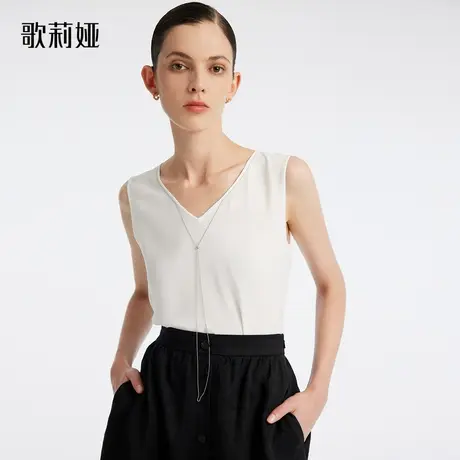 歌莉娅高级感醋酸无袖外穿背心女装夏季休闲v领显瘦上衣1B4L3A340图片