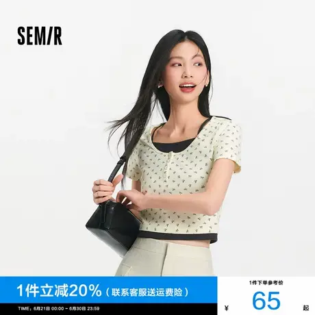 森马短袖T恤女短款蝴蝶结甜美2025夏季新款假两件紧身衣服小个子商品大图