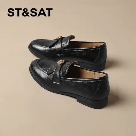 星期六爆款山茶花乐福鞋女2025秋季新款复古低跟一脚蹬百真皮单鞋商品大图