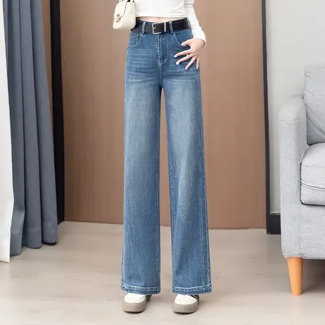 拉夏贝尔复古高街阔腿牛仔裤女秋2025款高级感宽松时尚百搭直筒裤商品大图