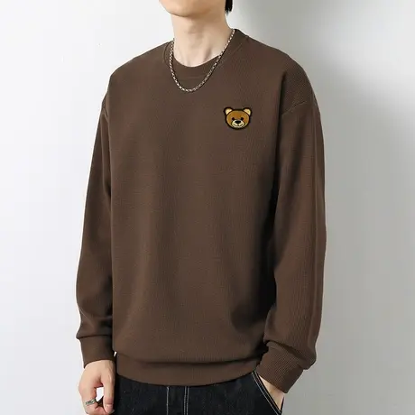 华夫格小熊卫衣男2023新款秋冬季圆领长袖t恤无帽衫宽松潮流百搭商品大图