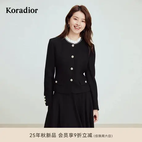珂莱蒂尔秋季款法式优雅100绵羊毛修身千金风短外套女商品大图