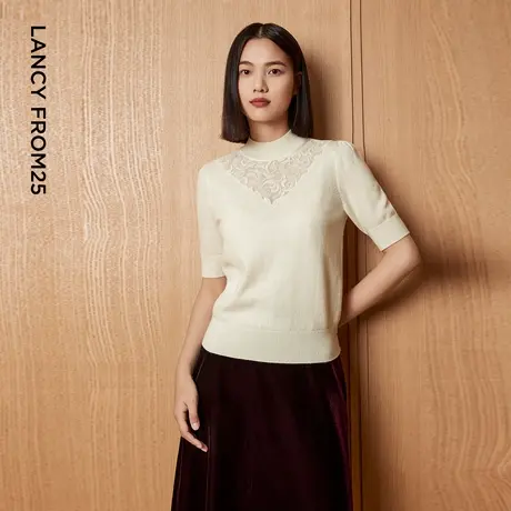 LANCY/朗姿2023秋季新款半高领设计感针织衫女绵羊毛气质高级上衣商品大图