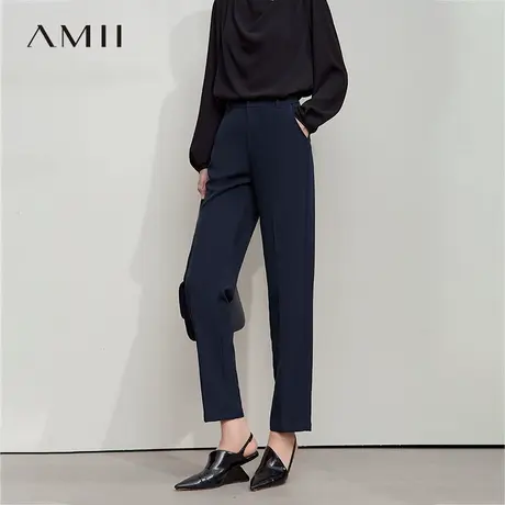 Amii2025秋新款极简通勤风职业风梭织斜纹锥形裤纯色休闲长裤女款商品大图
