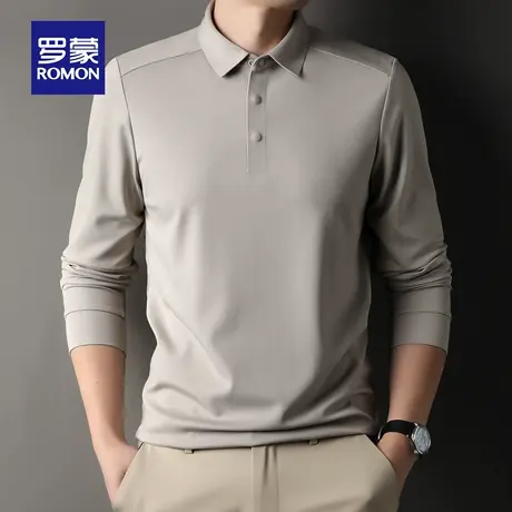罗蒙男士日常休闲长袖POLO衫2025秋季新款时尚百搭翻领纯色T恤男商品大图