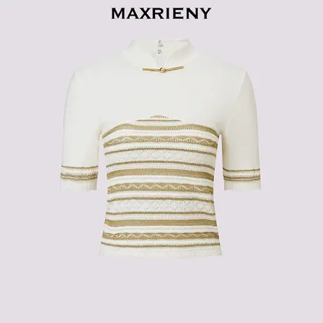 【奥莱】MAXRIENY中式盘扣立领套头针织衫波西米亚风穿搭上衣商品大图