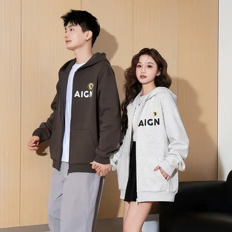 唐狮春装新款情侣装宽松百搭连帽上衣设计感小众早春情侣外套TM图片