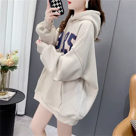 加绒加厚连帽卫衣女中长款2022新款秋冬宽松时尚爆款洋气上衣外套商品大图
