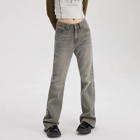 尔给浅色微喇牛仔裤女秋冬2022年新款显瘦裤子小众设计感喇叭裤商品大图