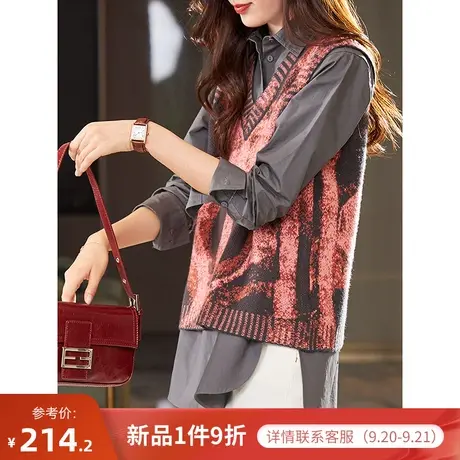 宝诗黎V领绵羊毛针织背心早秋时尚搭配马甲毛衣2023新款时尚百搭商品大图