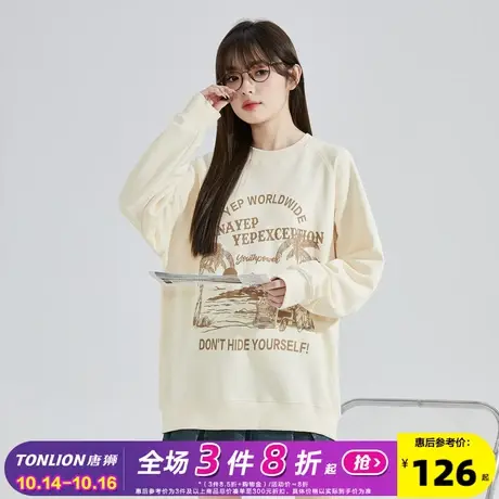 唐狮2023秋季新款YEP联名女卫衣圆领小个子宽松美式风插肩袖上衣G图片