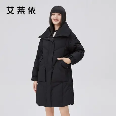 艾莱依羽绒服女款冬季新款时尚中长款鸭绒翻领设计感小众翻领外套图片