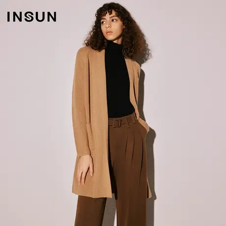 【官方直播】恩裳COVER羊毛混纺珠片纱毛衣休闲坑条针织开衫外套商品大图