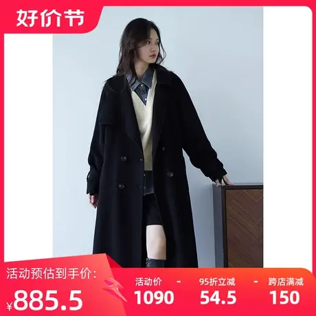 嘉茱莉赫本风毛呢外套女长款羊毛大衣2023秋冬新款双面羊毛大衣商品大图