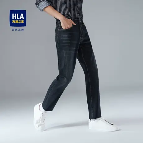 HLA/海澜之家猫须工艺牛仔裤中腰宽松小脚五袋款裤子男图片