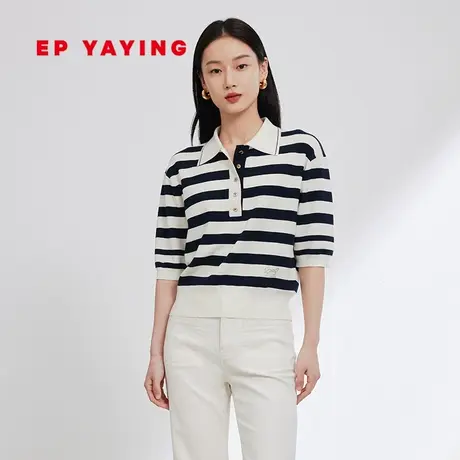 EP YAYING雅莹女装 polo领羊毛条纹针织衫 2024早春新品9508A图片