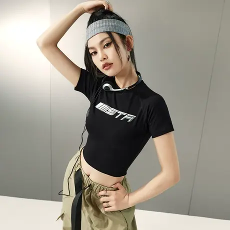 yep美式复古夏季字母短袖t恤辣妹紧身上衣设计感上衣潮牌短款女装商品大图