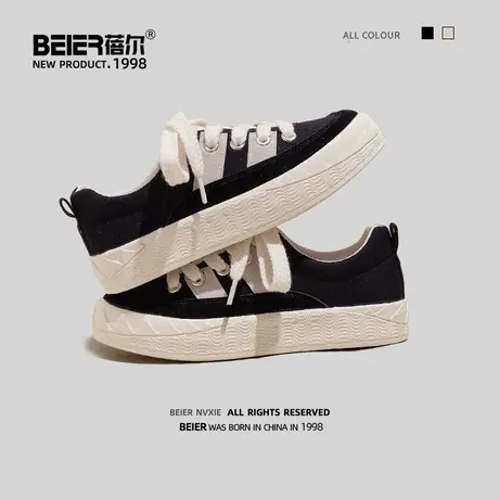 黑色帆布鞋子女潮ins百搭小众白鞋2022春季新款原宿港风韩版板鞋商品大图