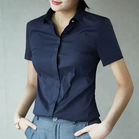 雀后小领夏装衬衣简约修身正装显瘦短袖ol装职业白领工作服衬衫女商品大图