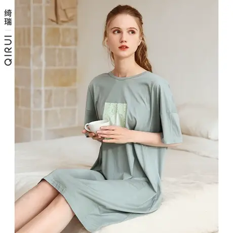 绮瑞睡裙女夏款短袖冰凉感莫代尔睡衣夏季少女甜美裙子商品大图