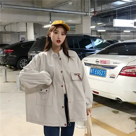 2021款春装韩版女装简约宽松百搭原宿风长袖外套开衫夹克上衣工装商品大图