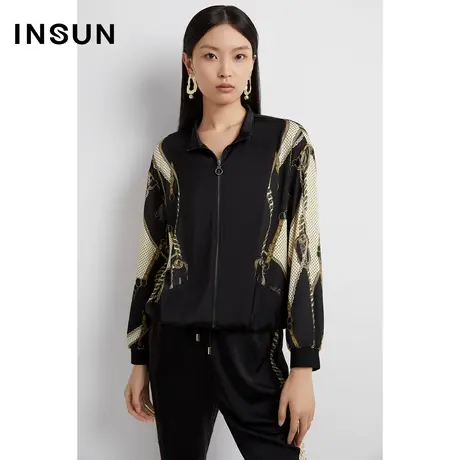 恩裳奥莱秋季拼接复古链条图休闲运动风外套商品大图