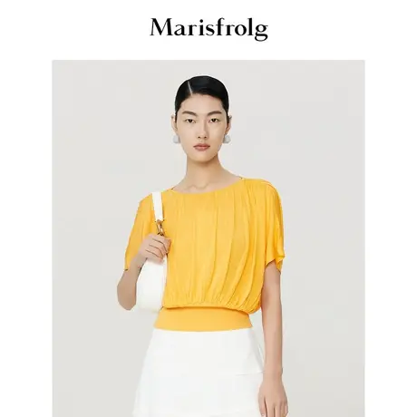 #多巴胺穿搭# 玛丝菲尔2023年夏季新款桑蚕丝截短式收腰针织衫女商品大图