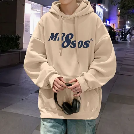 纯棉卫衣男春秋季新款休闲帽衫连帽套头潮牌宽松外套港风复古衣服商品大图