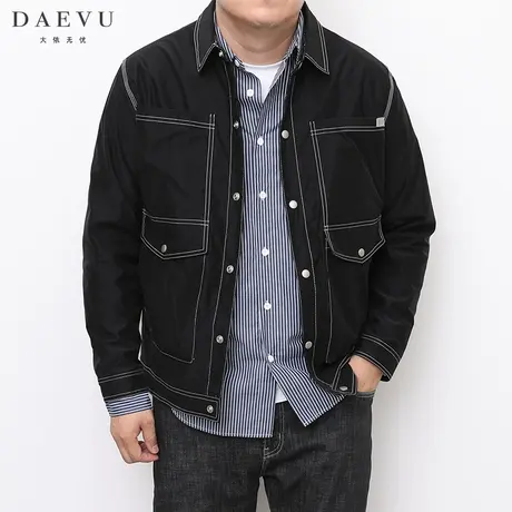 DAEVU秋新款明线日系大号潮胖子加肥加大码男士短款翻领夹克外套商品大图