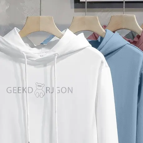 白色卫衣男2024新款秋冬加绒加厚连帽外套长袖小熊带帽衫宽松潮流商品大图