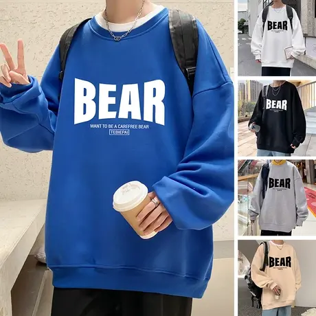 无帽卫衣男秋冬季圆领长袖vintage男装美式宽松情侣ins潮牌上衣服商品大图