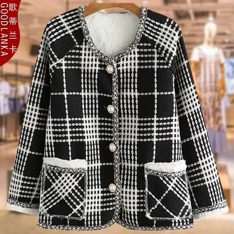 加肥加大码女中年妈妈2022年冬装新款洋气时尚加绒加厚小香风外套商品大图