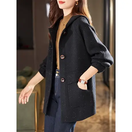 宝诗黎连帽亮片针织单排扣开衫春季薄款大衣2024新款时尚宽松外套商品大图