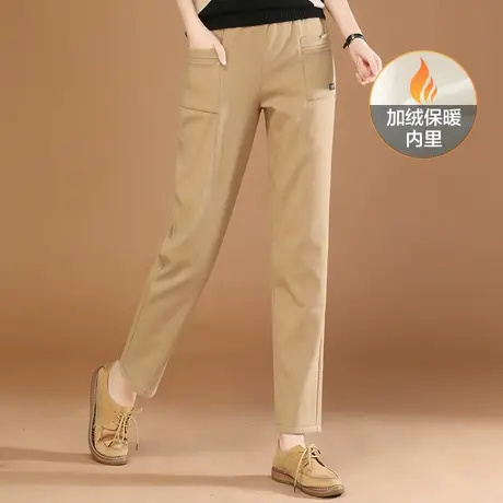 韩潮袭人松紧腰加绒直筒西装裤女2023冬季新款哈伦休闲长裤子厚图片