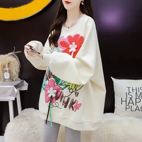 加绒加厚卫衣外套女2024新款春季爆款洋气宽松设计感欧版大码上衣图片