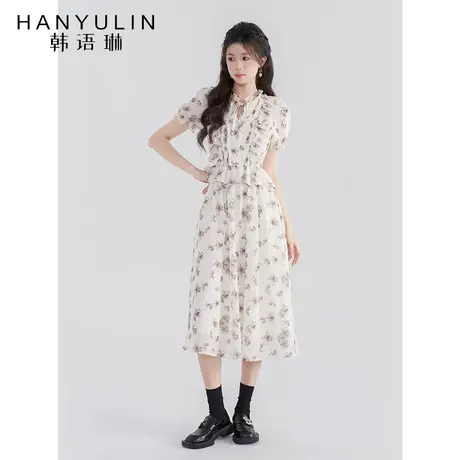 韩语琳碎花连衣裙女夏季大摆型印花裙2023新款茶歇法式裙子中长款图片