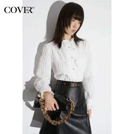 COVER春季褶皱荷叶边纽扣衬衣图片