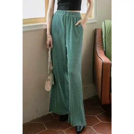 弥古波西米亚雪纺阔腿裤小个子薄款裤子冰丝高腰裤裙女夏绿色长裤商品大图