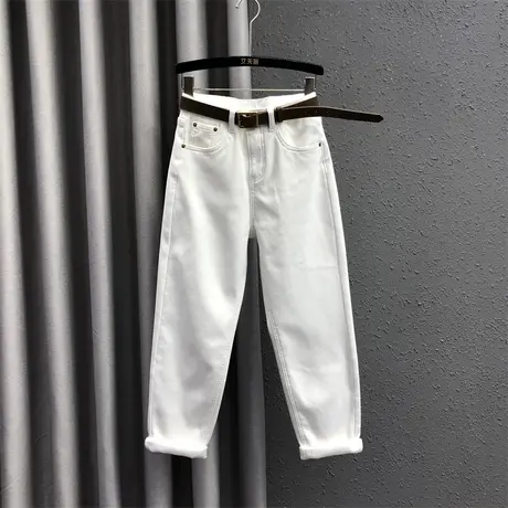 欧货加绒加厚哈伦裤女23秋冬新款白色简约设计感时尚百搭牛仔长裤图片