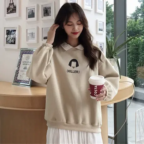 丧系衣服卫衣女秋冬韩版潮学生宽松套头加绒加厚mschf上衣外套cec商品大图